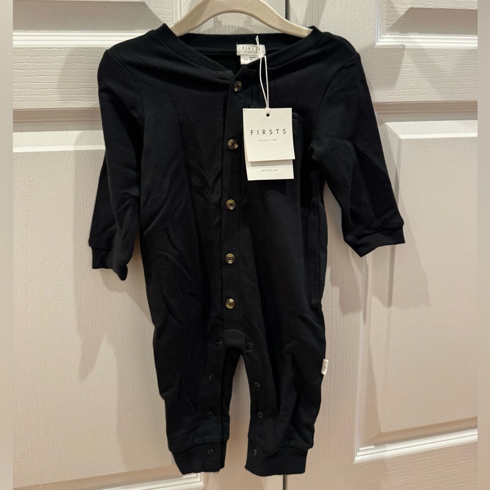 NWT Petit Lem Button Down Black Onsie Outfit- 6 Months